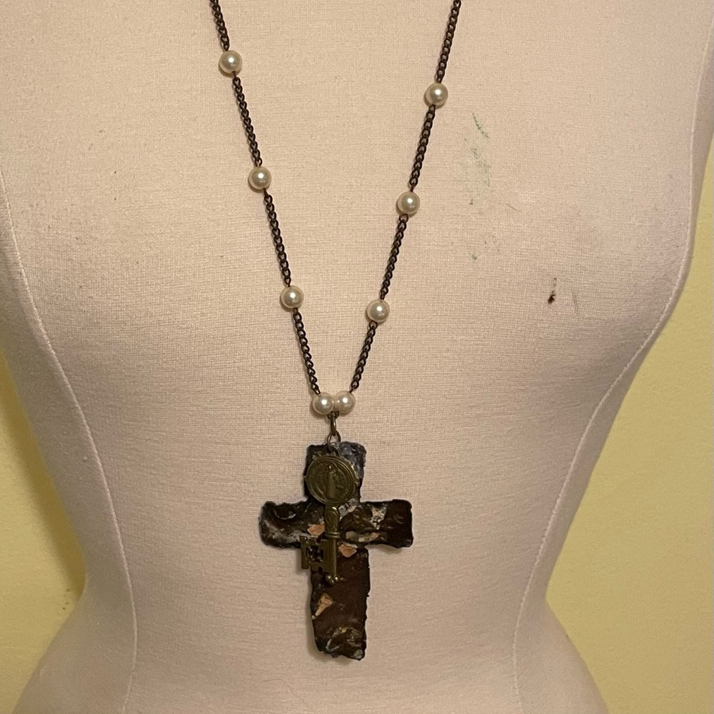 Tin cross necklace